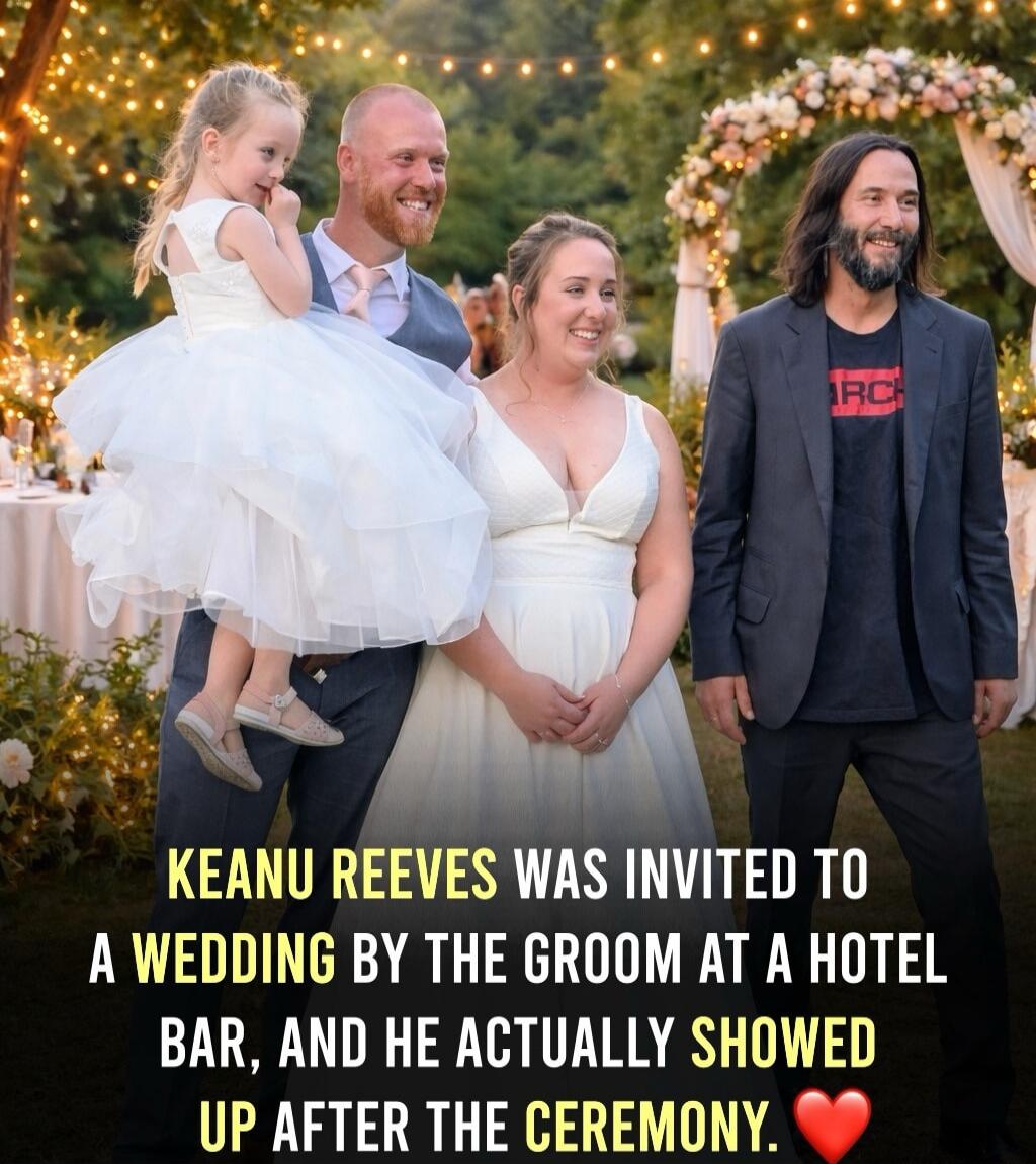 KEANU REEVES WAS INVITED TO A WEDDING BY THE GROOM AT A HOTEL BAR, AND HE ACTUALLY SHOWED UP AFTER THE CEREMONY.