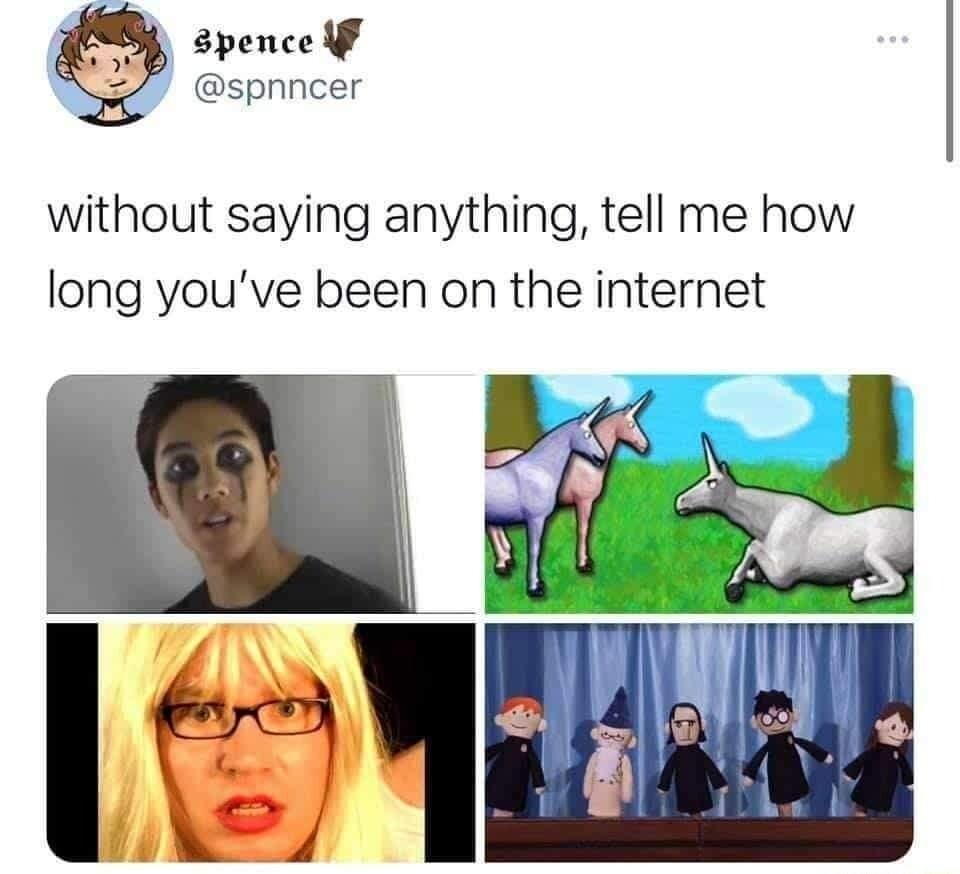 spence F spnncer without saying anything tell me how long youve been on the internet