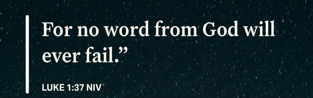 For no word from God will ever fail. LUKE 1:37 NIV