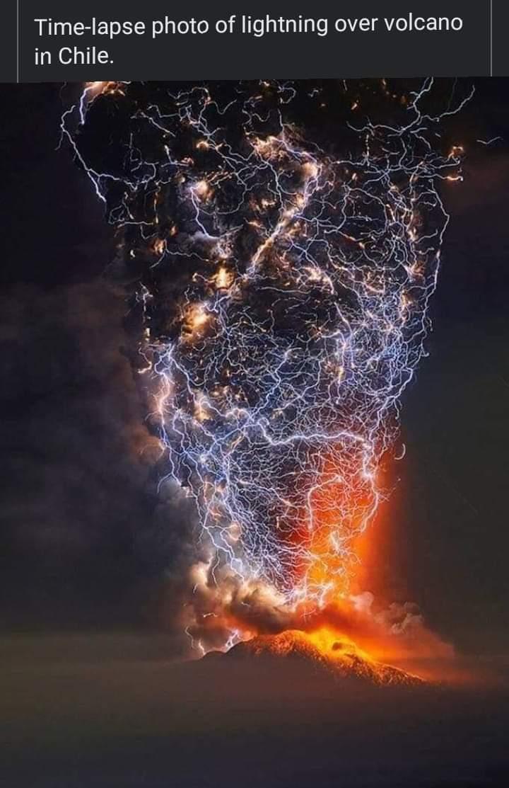 Time lapse photo of lightning over volcano in Chile