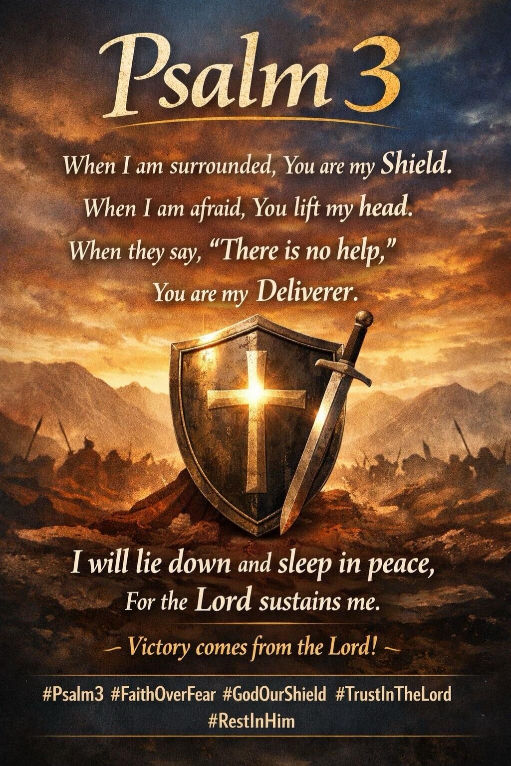 Psalm 3. When I am surrounded, You are my Shield. When I am afraid, You lift my head. When they say, 