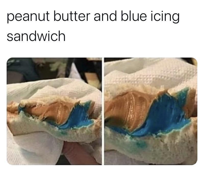 peanut butter and blue icing sandwich