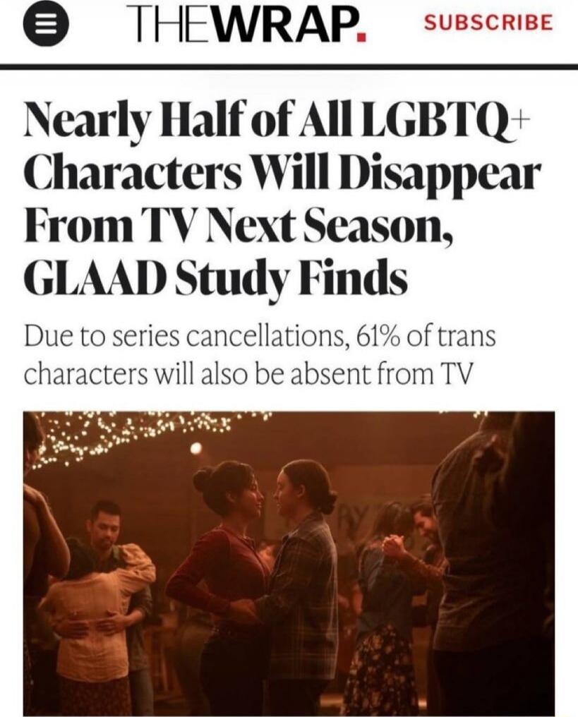 Nearly Half of All LGBTQ+ Characters Will Disappear From TV Next Season, GLAAD Study Finds
Due to series cancellations, 61% of trans characters will also be absent from TV