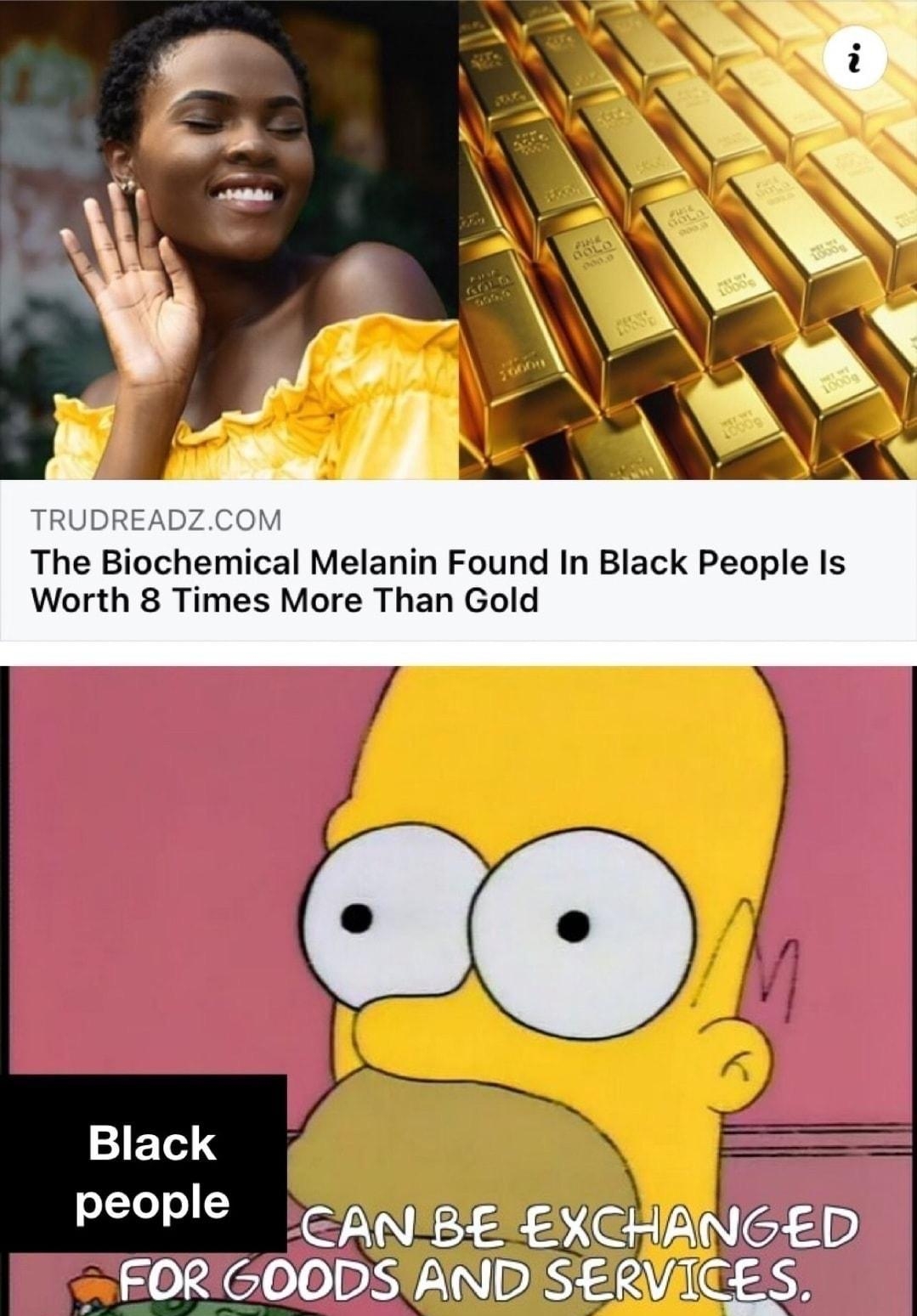 TRUDREADZCOM The Biochemical Melanin Found In Black People Is Worth 8 Times More Than Gold 2P people NIRE EXCHANGED FORGOODS AND SERVICES