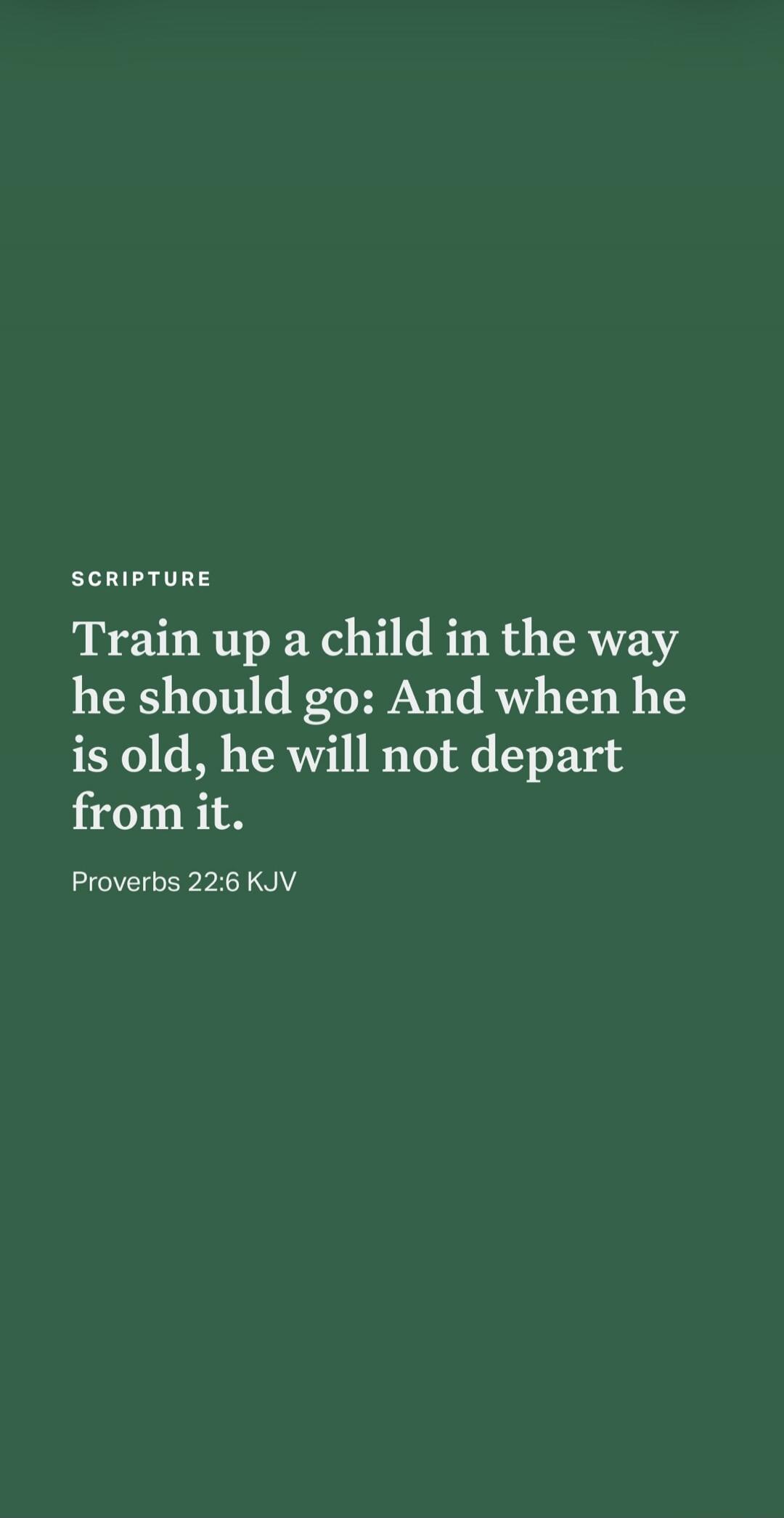 SCRIPTURE Train up a child in the way he should go: And when he is old, he will not depart from it. Proverbs 22:6 KJV