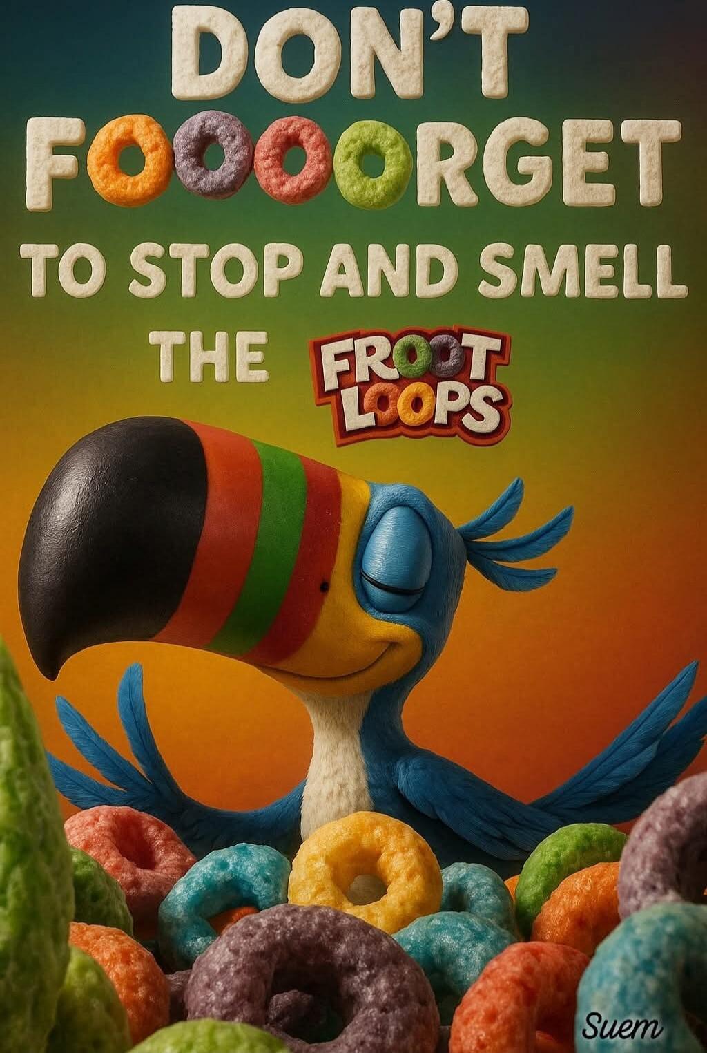 DON'T FORGET TO STOP AND SMELL THE FROOT LOOPS
FROOT LOOPS