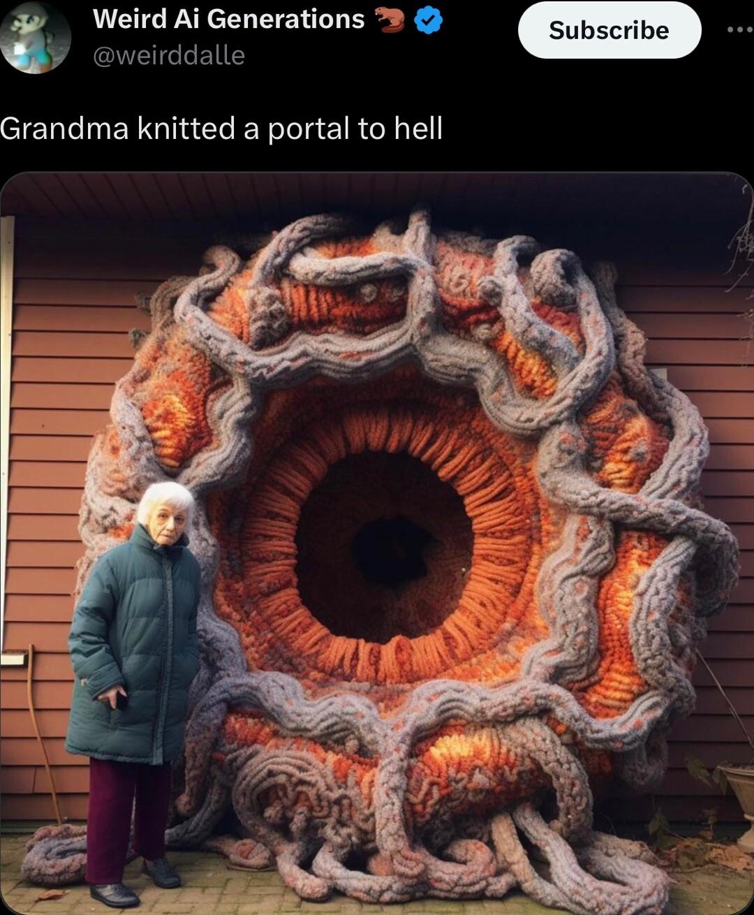 Weird Ai Generations y weirddalle Grandma knitted a portal to hell