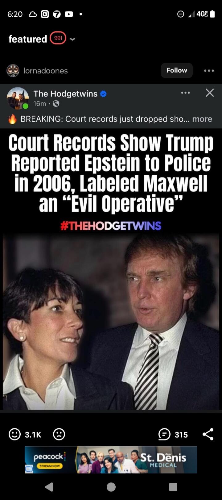 BREAKING: Court records just dropped sho... more
Court Records Show Trump Reported Epstein to Police in 2006, Labeled Maxwell an “Evil Operative”
#THEHODGETWINS