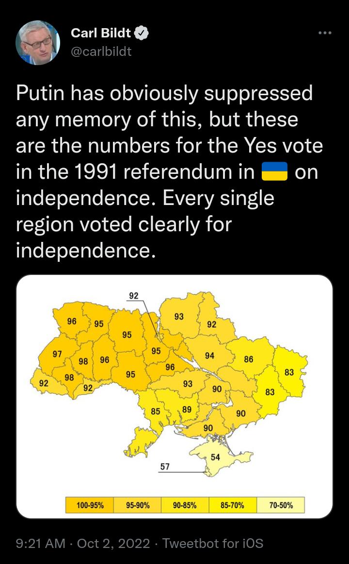 Carl Bildt Putin has obviously suppressed any memory of this but these ETCRGERT TR TR R CERY 1 in the 1991 referendum in on aleToTToTo STo oI VT VAT F 4 L ROl Te Kol SETg VA o4 gTeYoToTe T TeT W