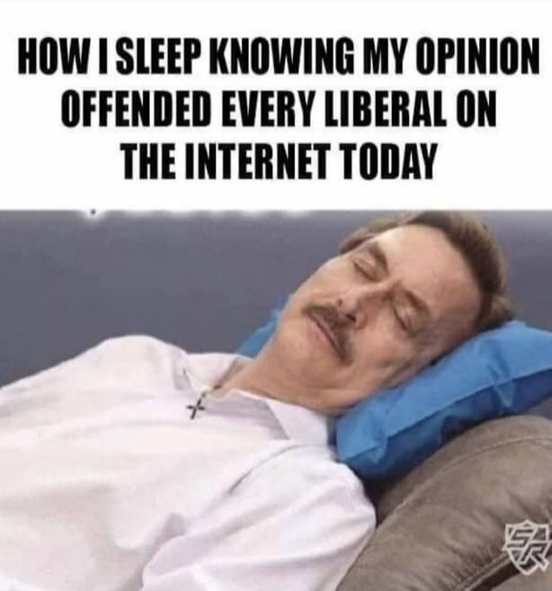 HOW I SLEEP KNOWING MY OPINION OFFENDED EVERY LIBERAL ON THE INTERNET TODAY