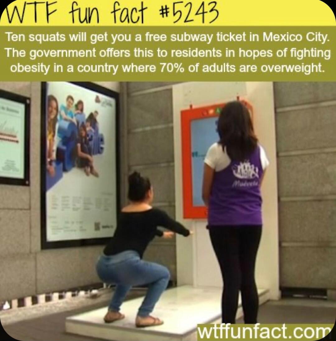 Ten squats wil get you a free subway ticket in Mexico City The government offers this to residents in hopes of fighting obesity in a country where 70 of adults are overweight