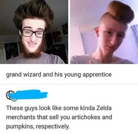 grand wizard and his young apprentice G These guys look like some kinda Zelda merchants that sell you artichokes and pumpkins respectively