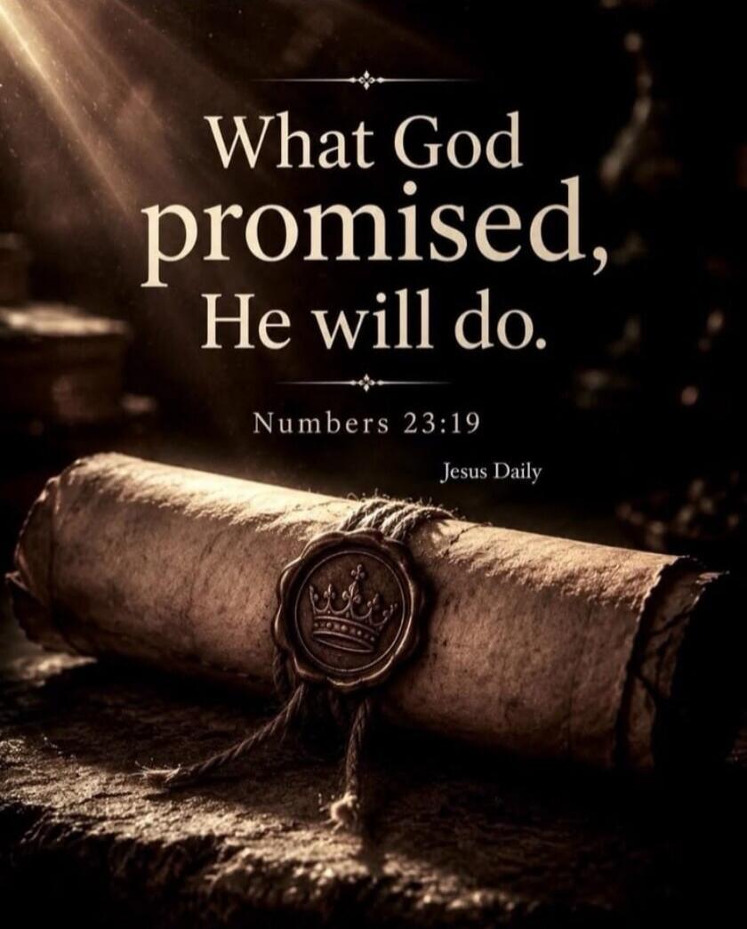What God promised, He will do. Numbers 23:19 Jesus Daily