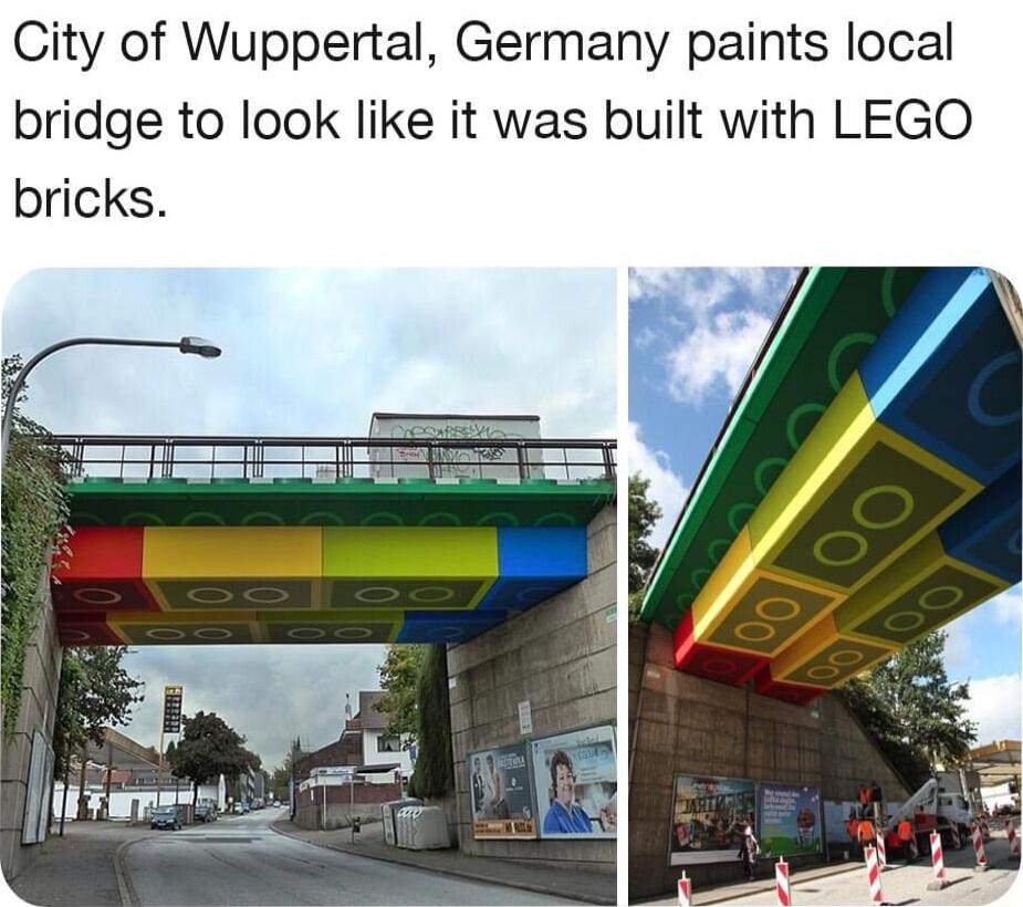 City of Wuppertal Germany paints local bridge to look like it was built with LEGO bricks