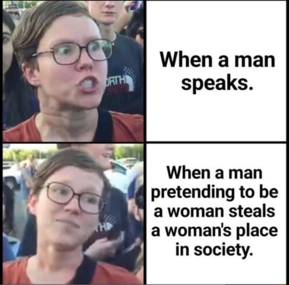 When a man speaks When a man pretending to be awoman steals awomans place in society