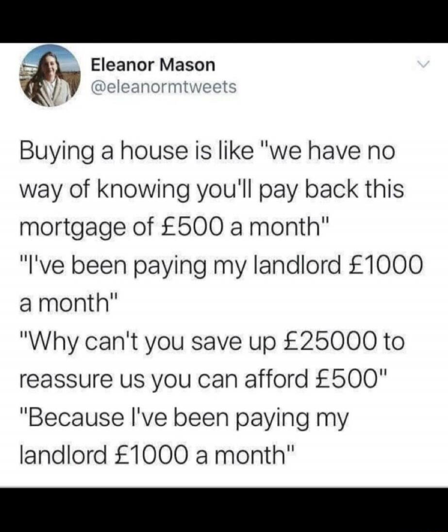 Eleanor Mason @eleanormtweets Buying a house is like 
