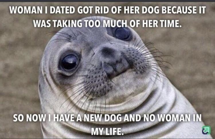 WOMAN I DATED GOT RID OF HER DOG BECAUSE IT WASTAKINGTOO MUCHOF HER TIME A X