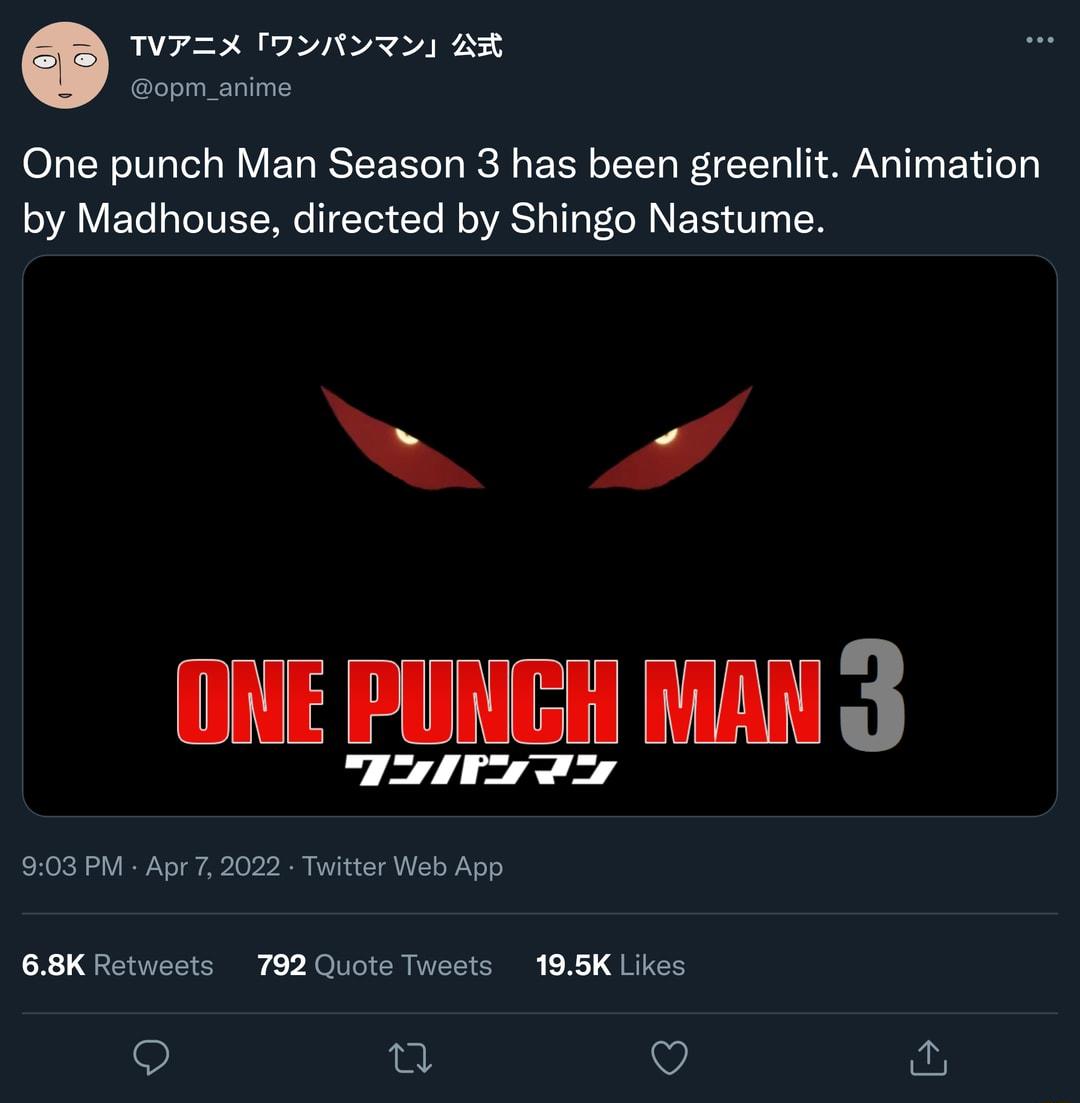 TVZX ToyR3 vl AR opm_anime One punch Man Season 3 has been greenlit Animation 0VAYFTo oToIN IS WNe Te To M o VAS a1 o Lo M XN U 0o R G 4 TS PR 3 o e 4 SHOXCH S IR o Ty 2102020 W1 w T L1V oW o o X1 QCIVETT S P A OUTel R AT R KY G BICT 9 v