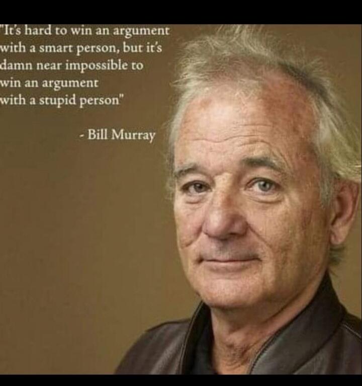 It's hard to win an argument with a smart person, but it's damn near impossible to win an argument with a stupid person - Bill Murray