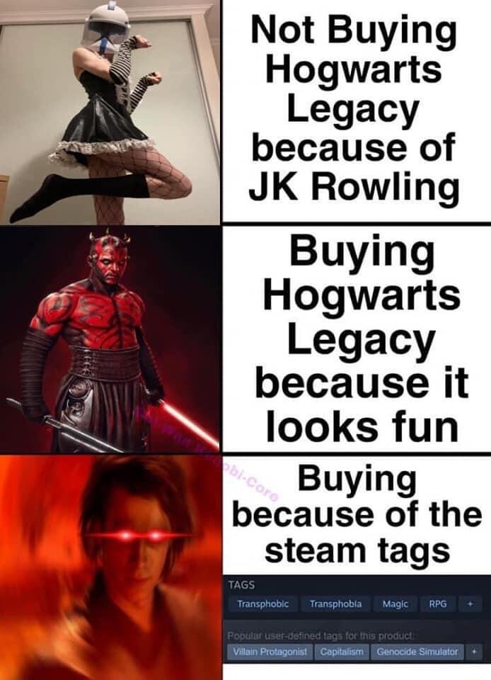 Y Not Buying Hogwarts Legacy because of JK Rowling Buying Hogwarts Legacy because it looks fun because of the steam tags