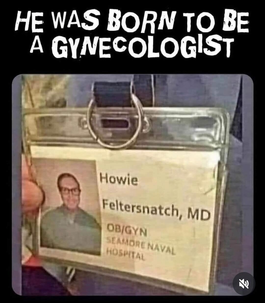 HE WAS BORN TO BE A GYNECOLOGIST Howie Feltersnatch, MD OB/GYN SEAMORE NAVAL HOSPITAL