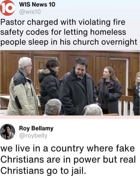 Pastor charged with violating fire safety codes for letting homeless people sleep in his church overnight
Roy Bellamy @roybellly we live in a country where fake Christians are in power but real Christians go to jail.