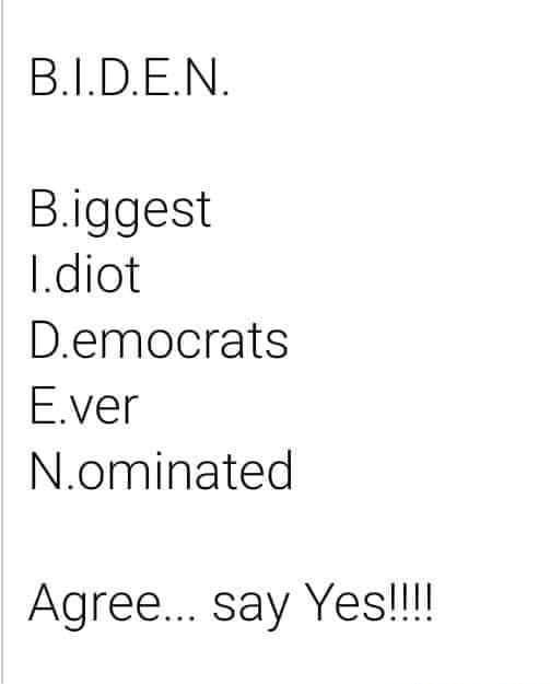 BIDEN Biggest diot Democrats Ever Nominated Agree say Yesl