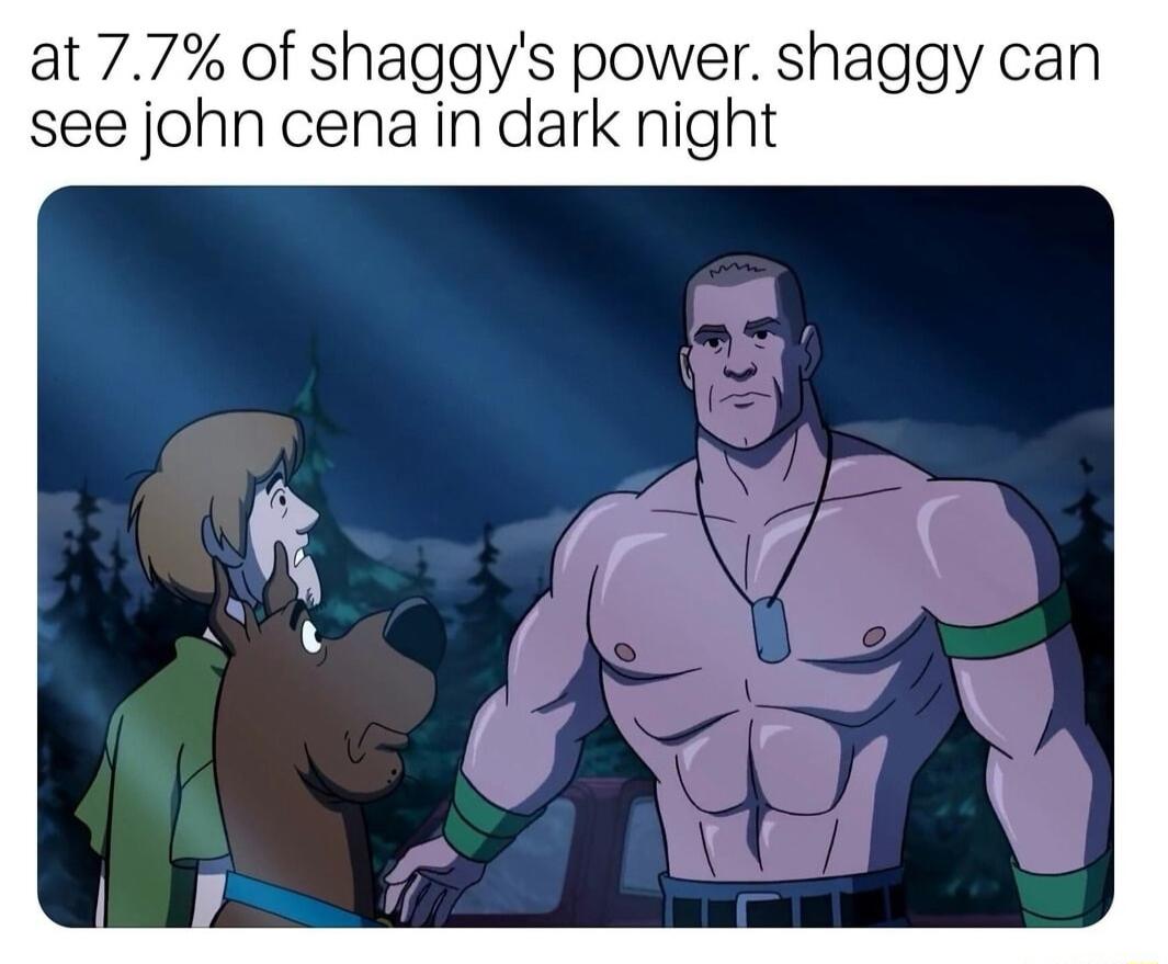 at 77 of shaggys power shaggy can see john cena in dark night