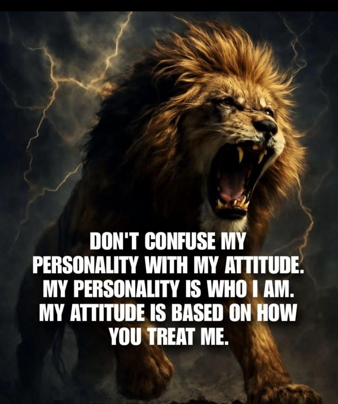 DON'T CONFUSE MY PERSONALITY WITH MY ATTITUDE. MY PERSONALITY IS WHO I AM. MY ATTITUDE IS BASED ON HOW YOU TREAT ME.