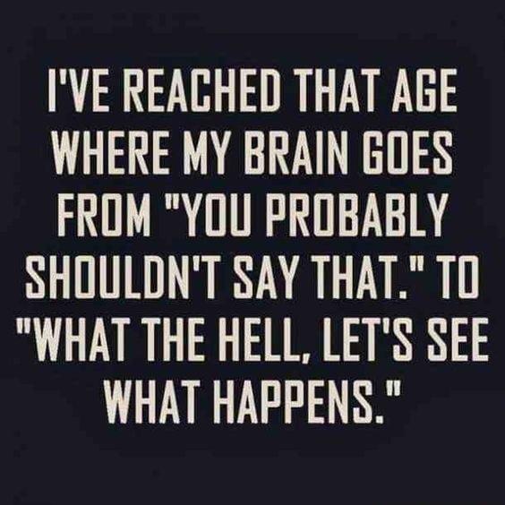 IVE REACHED THAT AGE WHERE MY BRAIN GOES FROM YOU PROBABLY SHOULDNT SAY THAT TO WHAT THE HELL LETS SEE WHAT HAPPENS