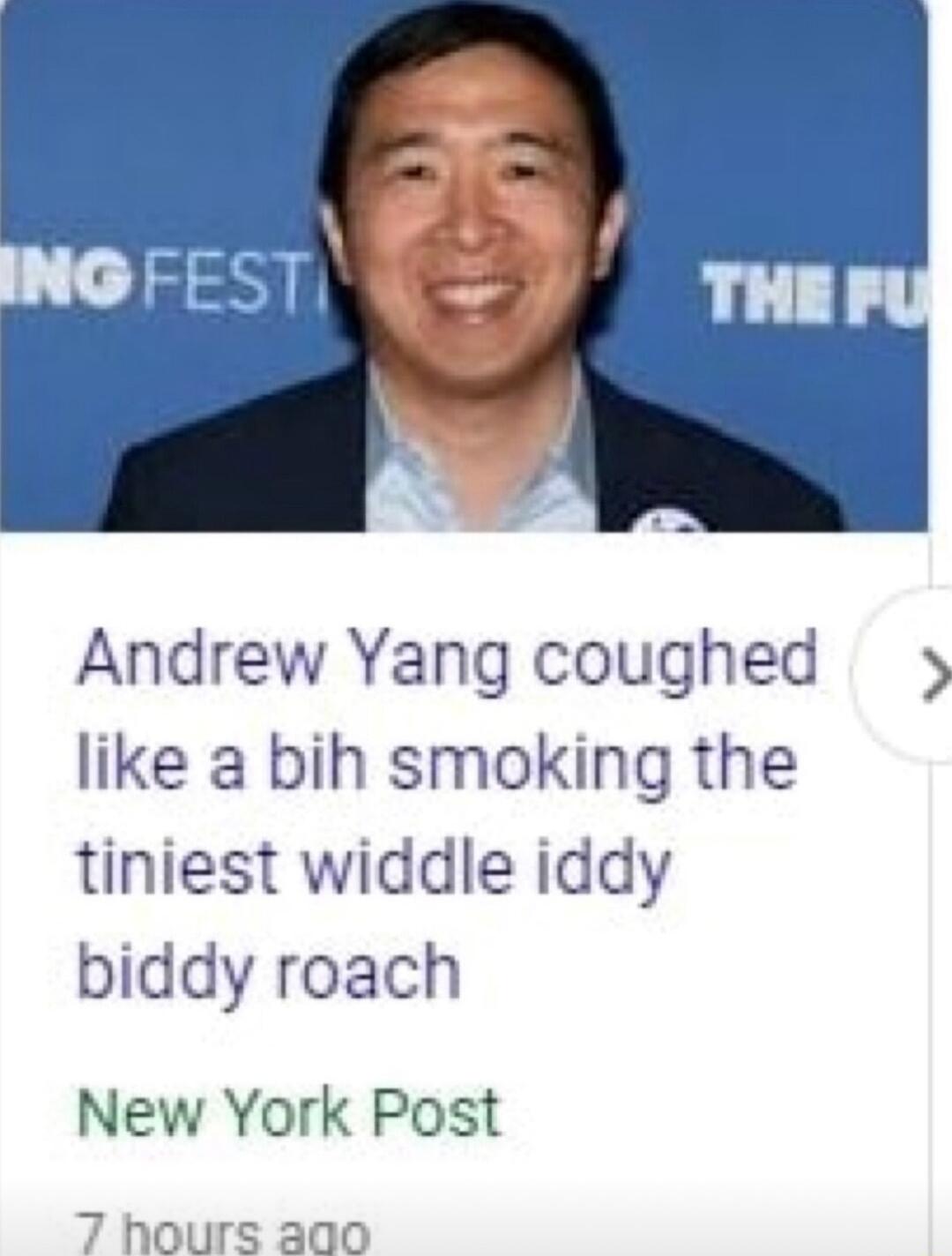 Andrew Yang coughed like a bih smoking the tiniest widdle iddy biddy roach New York Post nours aago