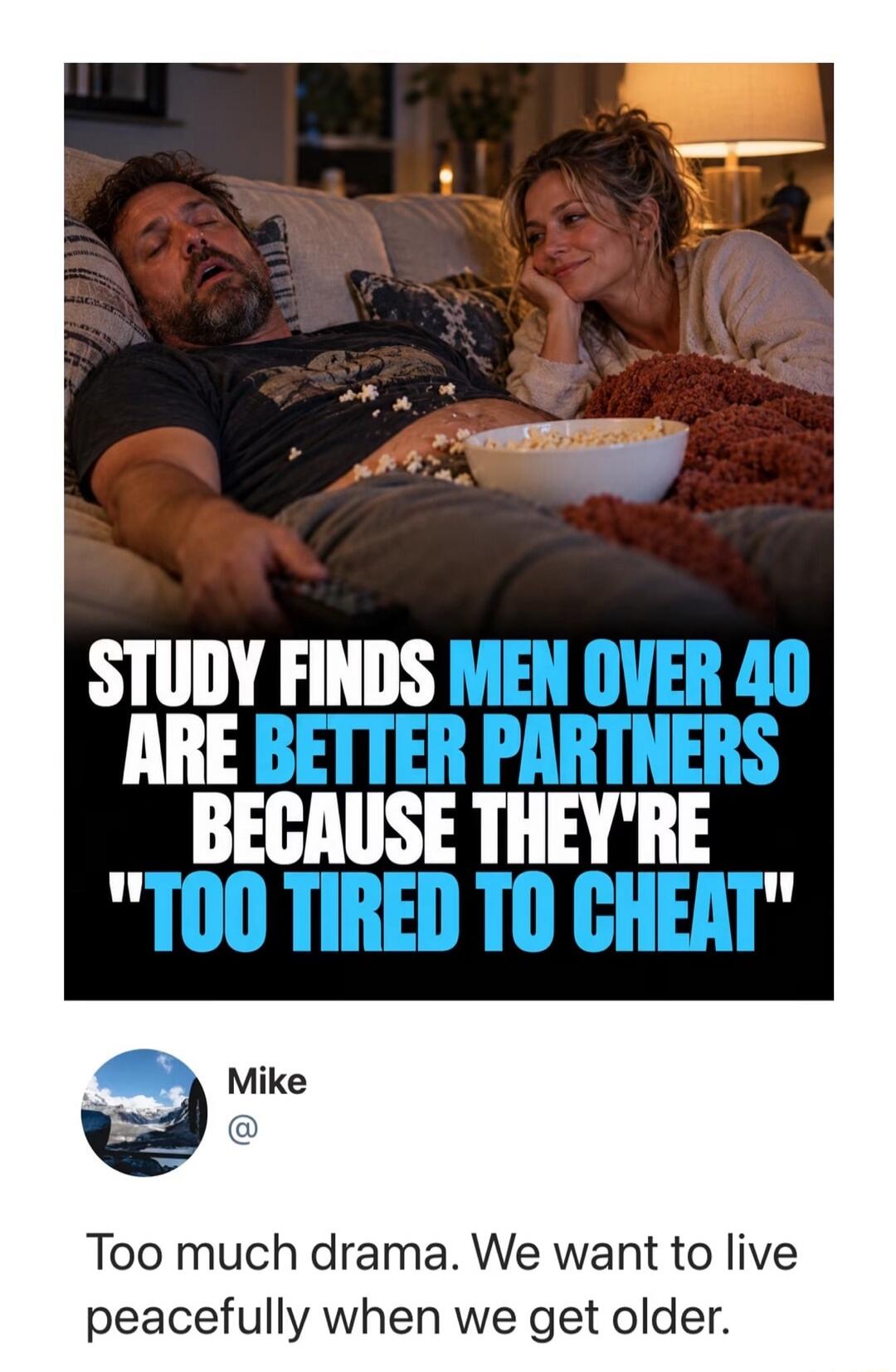 STUDY FINDS MEN OVER 40 ARE BETTER PARTNERS BECAUSE THEY'RE 