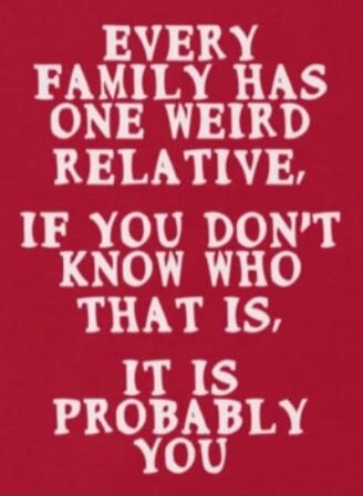EVERY FAMILY HAS ONE WEIRD RELATIVE, IF YOU DON'T KNOW WHO THAT IS, IT IS PROBABLY YOU