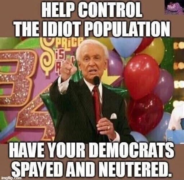 HELP CONTROL THE IDIOT POPULATION
HAVE YOUR DEMOCRATS SPAYED AND NEUTERED.
