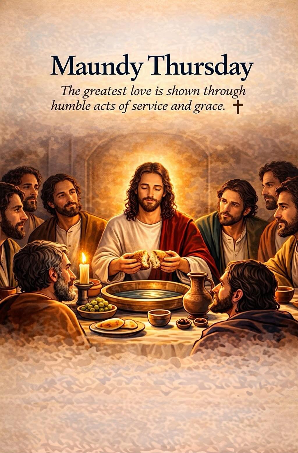 Maundy Thursday. The greatest love is shown through humble acts of service and grace.
