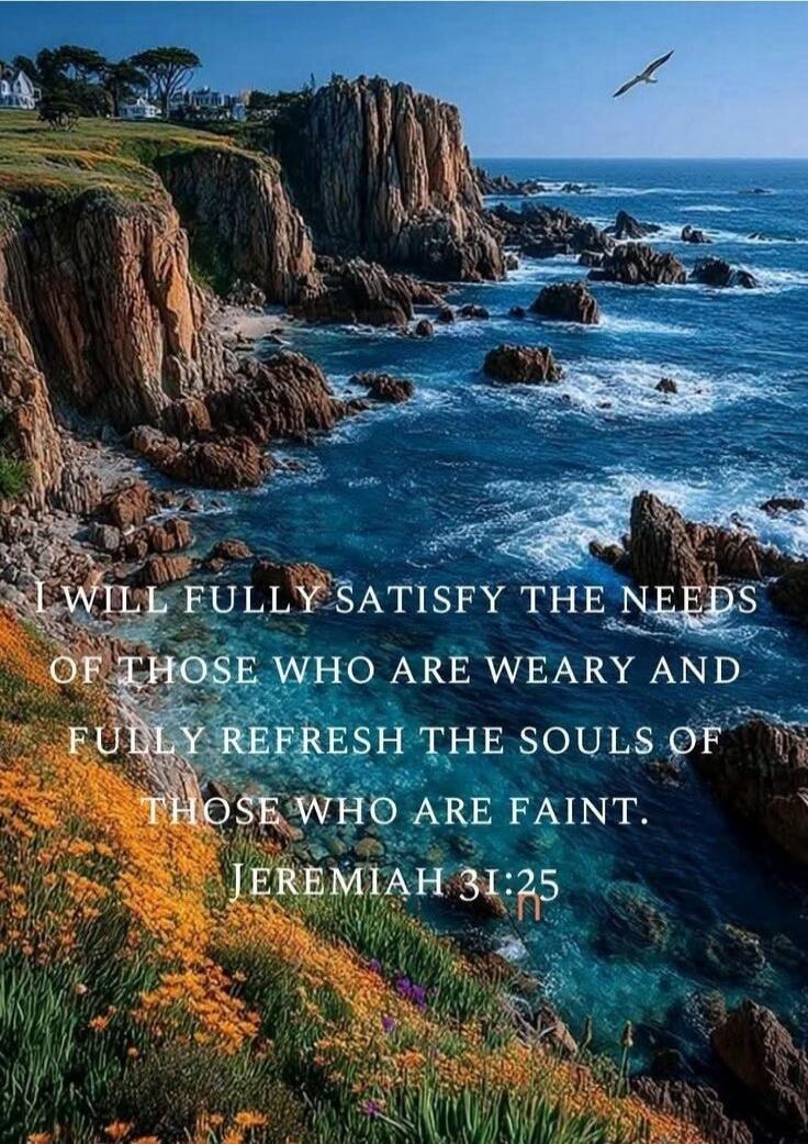 I WILL FULLY SATISFY THE NEEDS OF THOSE WHO ARE WEARY AND FULLY REFRESH THE SOULS OF THOSE WHO ARE FAINT. JEREMIAH 31:25