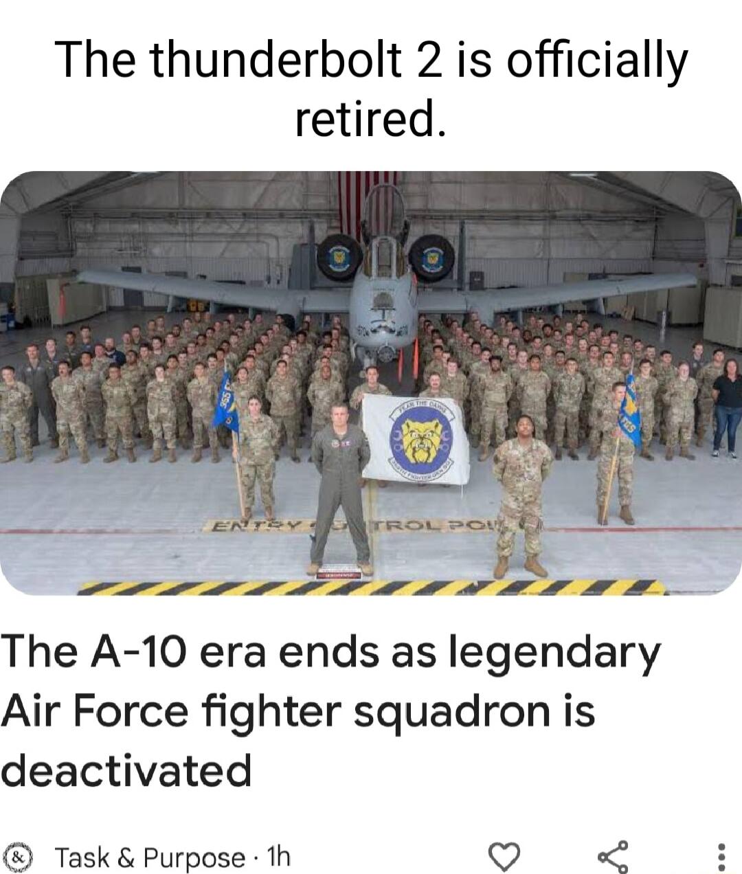 The thunderbolt 2 is officially retired The A 10 era ends as legendary Air Force fighter squadron is deactivated Task Purpose 1h QO