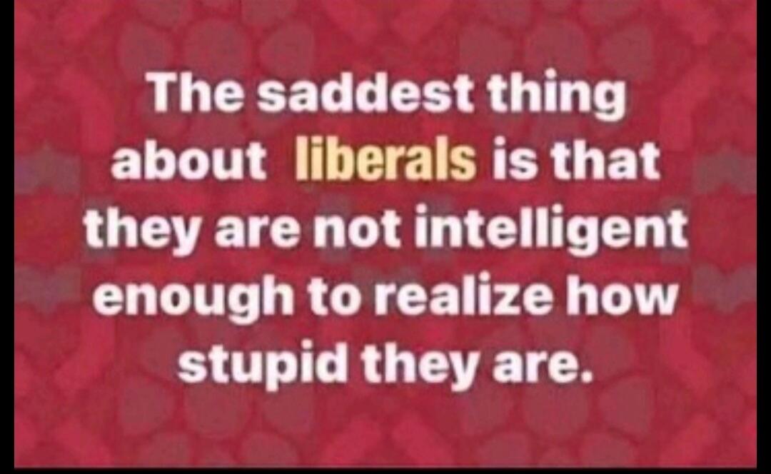 The saddest thing about liberals is that they are not intelligent enough to realize how stupid they are.