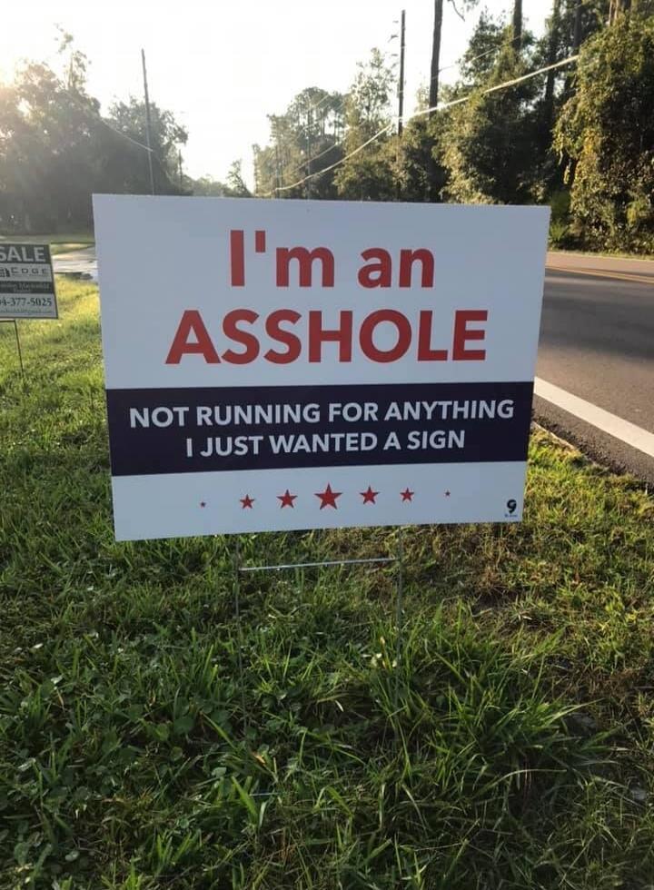 I'm an ASSHOLE NOT RUNNING FOR ANYTHING I JUST WANTED A SIGN