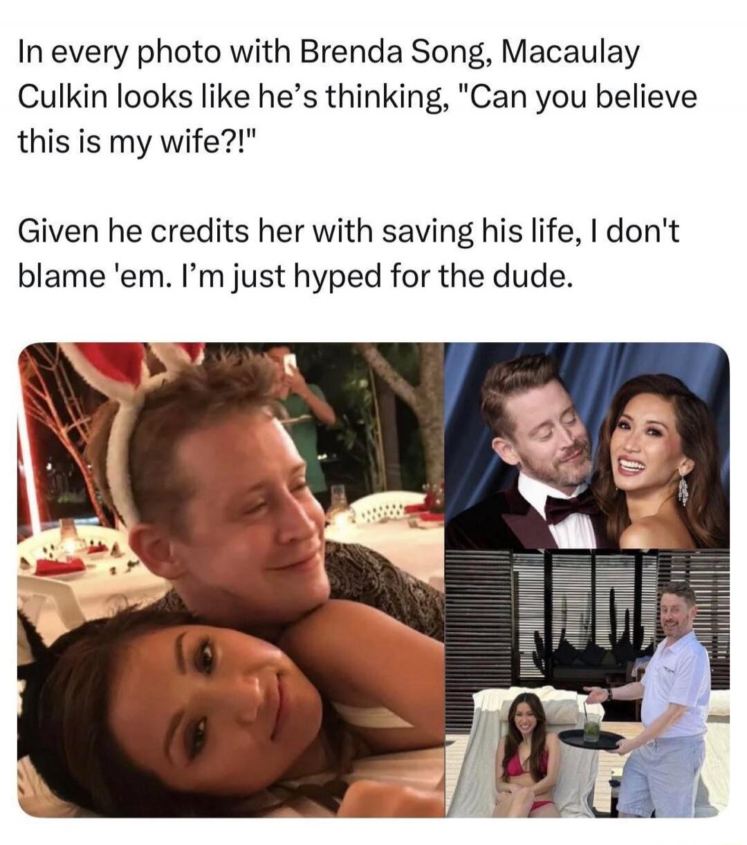 In every photo with Brenda Song, Macaulay Culkin looks like he's thinking, 