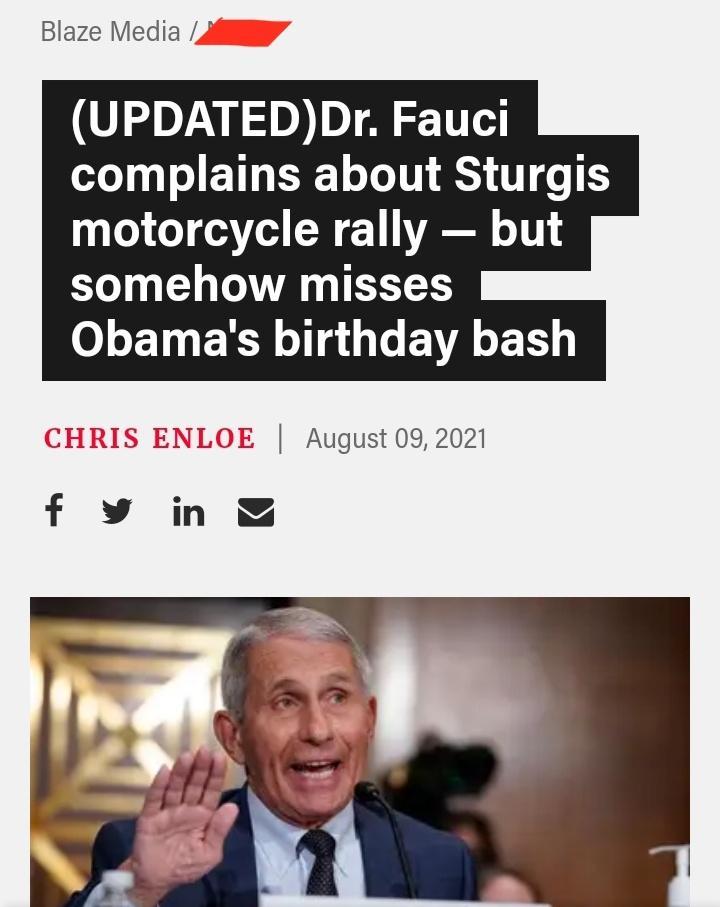 Blaze Media 4 UPDATEDDr Fauci complains about Sturgis motorcycle rally but somehow misses 0 L1 IR o g g e YA R HRIS ENLOE August 092021