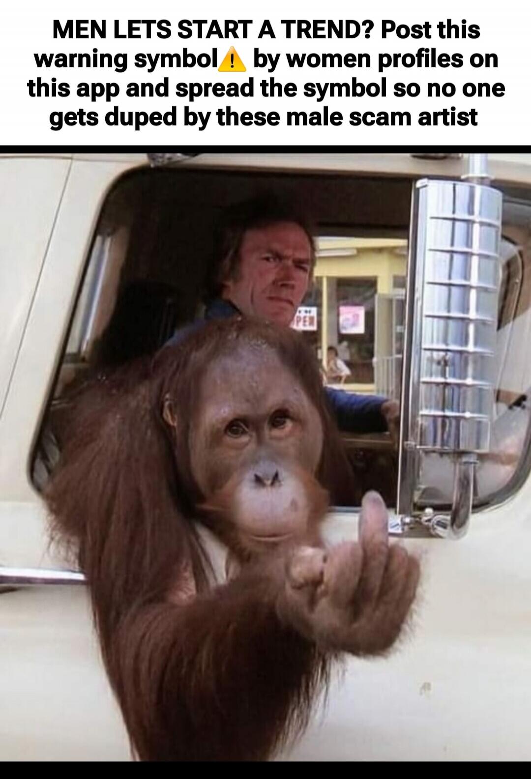 MEN LETS START A TREND? Post this warning symbol ⚠️ by women profiles on this app and spread the symbol so no one gets duped by these male scam artist