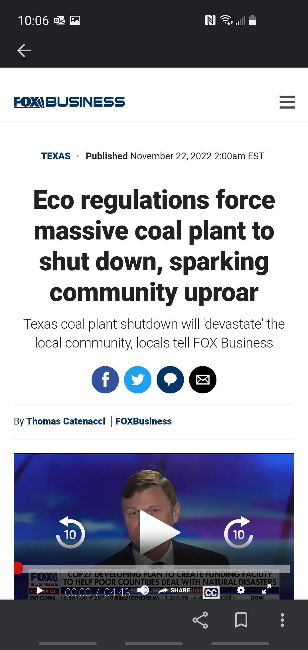 FOXBUSINESS TEXAS Published November 22 2022 200am EST Eco regulations force massive coal plant to shut down sparking community uproar Texas coal plant shutdown will devastate the local community locals tell FOX Business 0000 By Thomas Catenacci FOXBusiness