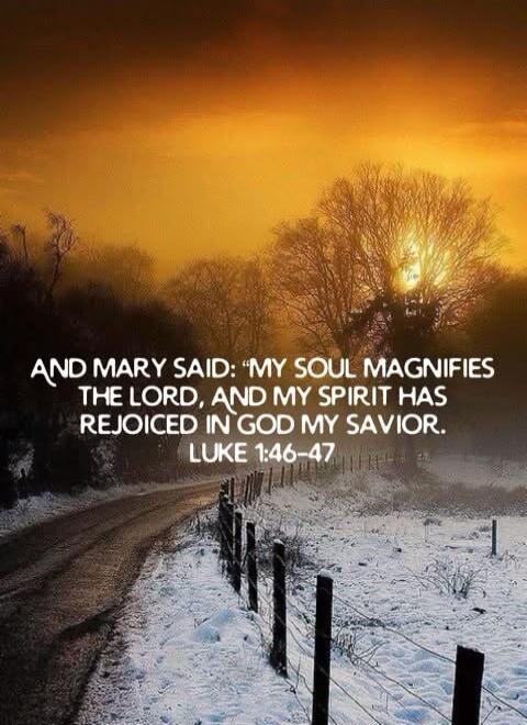 And Mary said, 'My soul magnifies the Lord, and my spirit hath rejoiced in God my Savior.' Luke 1:46-47