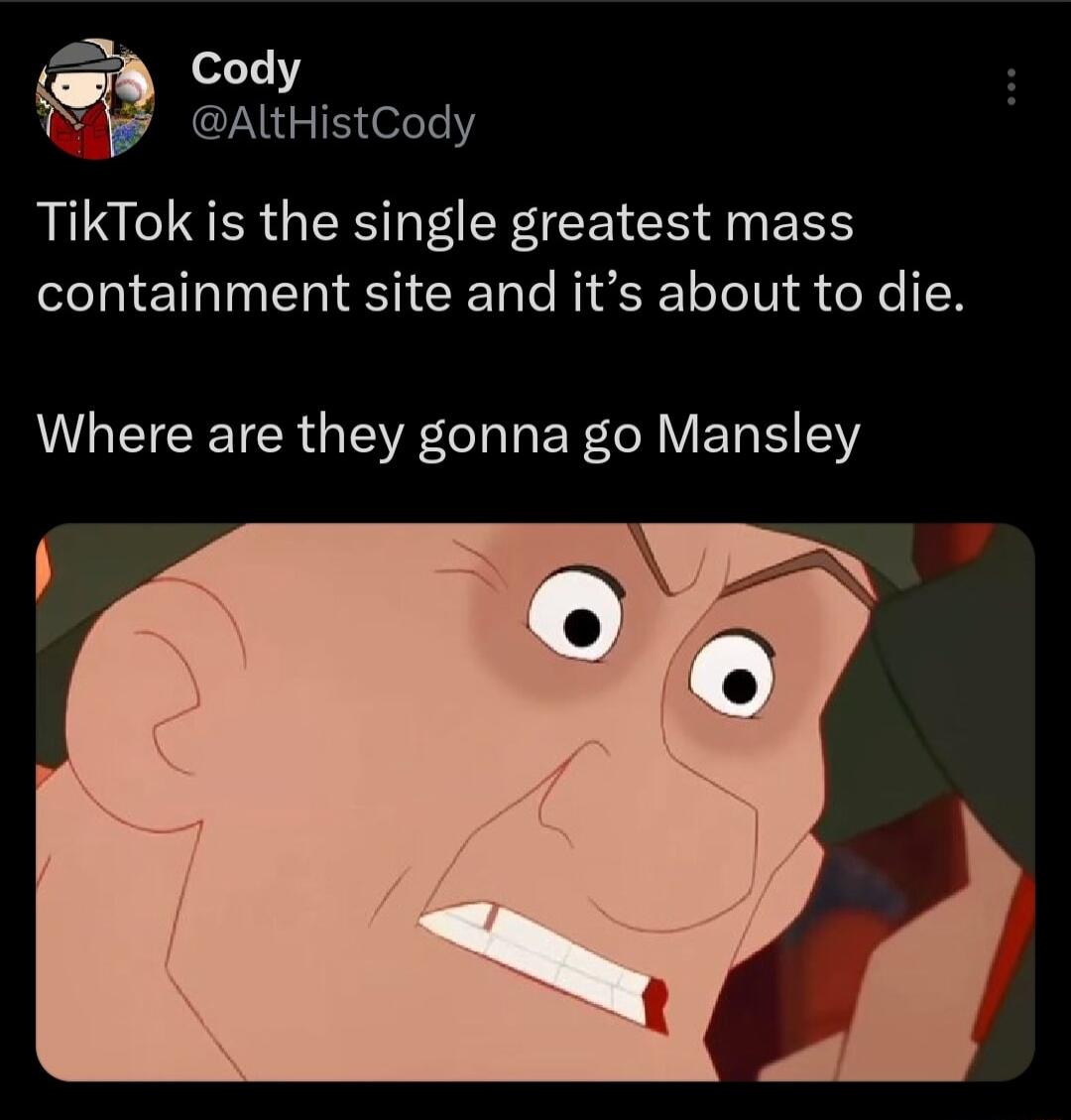 AltHistCody TikTok is the single greatest mass N S CER RISl Tl A XX Where are they gonna go Mansley