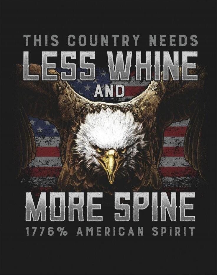 THIS COUNTRY NEEDS LESS WHINE AND MORE SPINE 1776% AMERICAN SPIRIT
