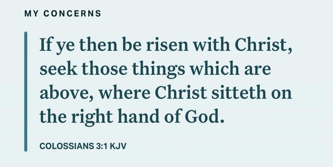 MY CONCERNS If ye then be risen with Christ, seek those things which are above, where Christ sitteth on the right hand of God. COLOSSIANS 3:1 KJV