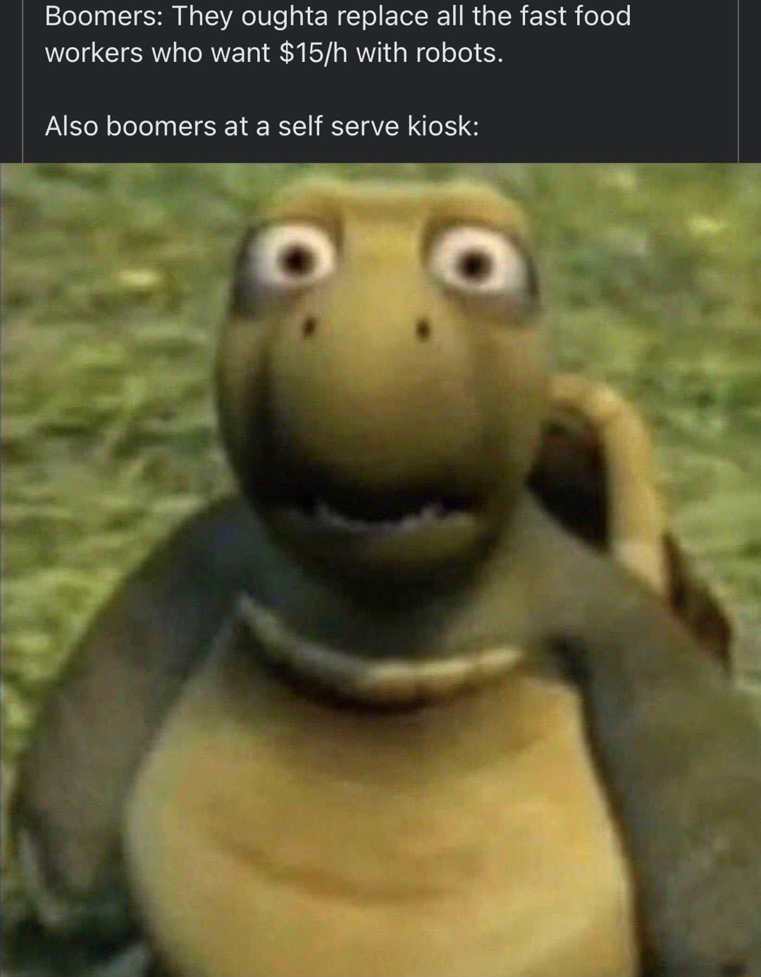 lele T N EVAoIU e gl EN IO TR IR G TR T o oo workers who want 15h with robots Also boomers at a self serve kiosk