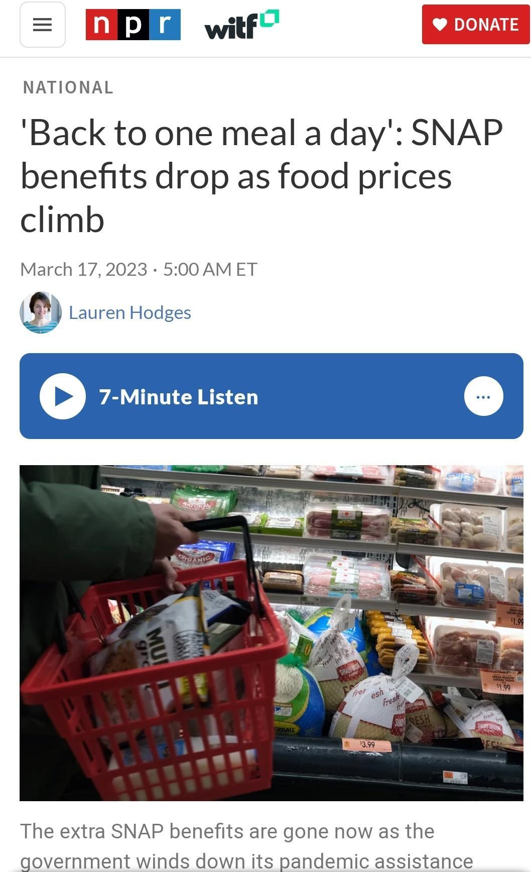 DB witf NATIONAL Back to one meal a day SNAP benefits drop as food prices climb The extra SN government v