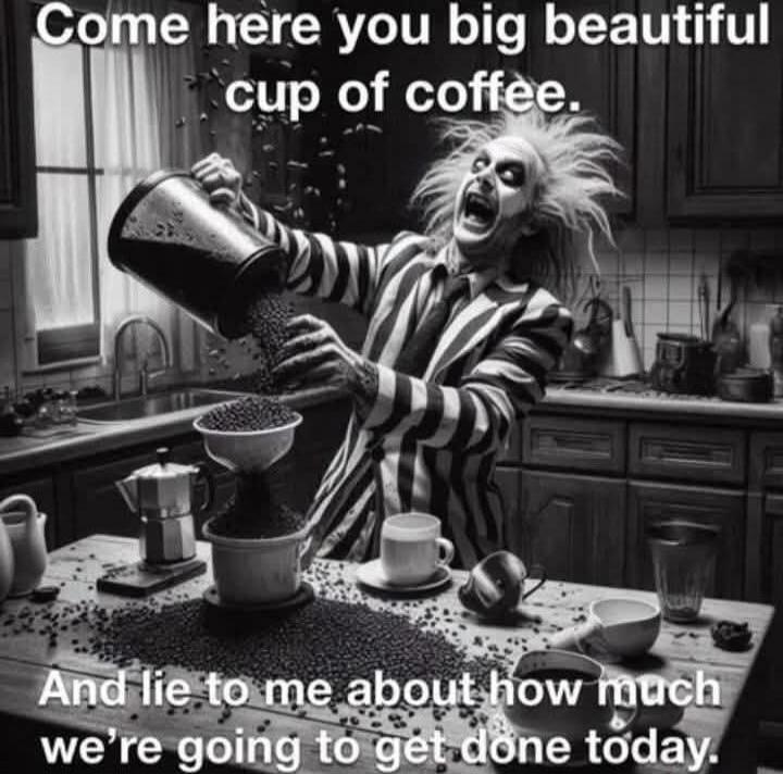 Come here you big beautiful cup of coffee. And lie to me about how much we're going to get done today.